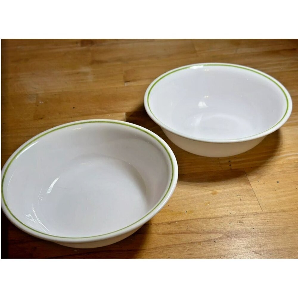 2 CORELLE Spring Meadow bowls Dessert Fruit salad soup Green Trim  61/8"